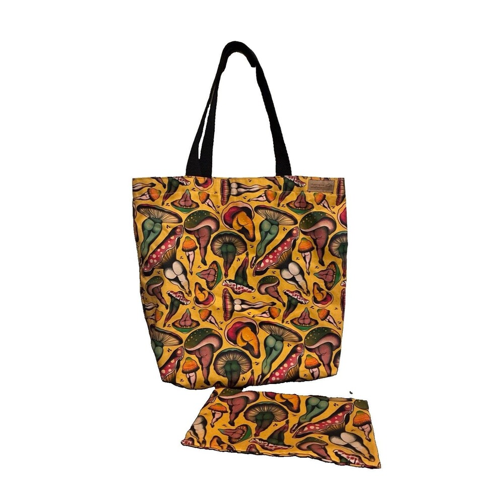 Pushing Up Wildflowers Booty Shroom Sexy Mushrooms Tote Bag Zip Pouch Set Butt